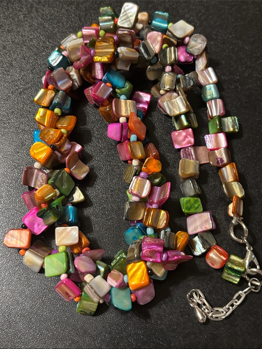 Multicolor Iridescent Rainbow Dyed Shell Bead Necklace Costal Chunky Mermaidcore